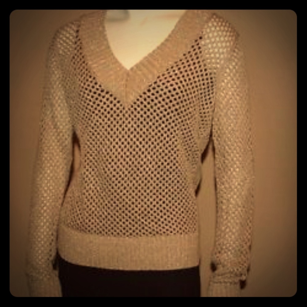 Michael Kors dark camel medium v-neck knit sweater